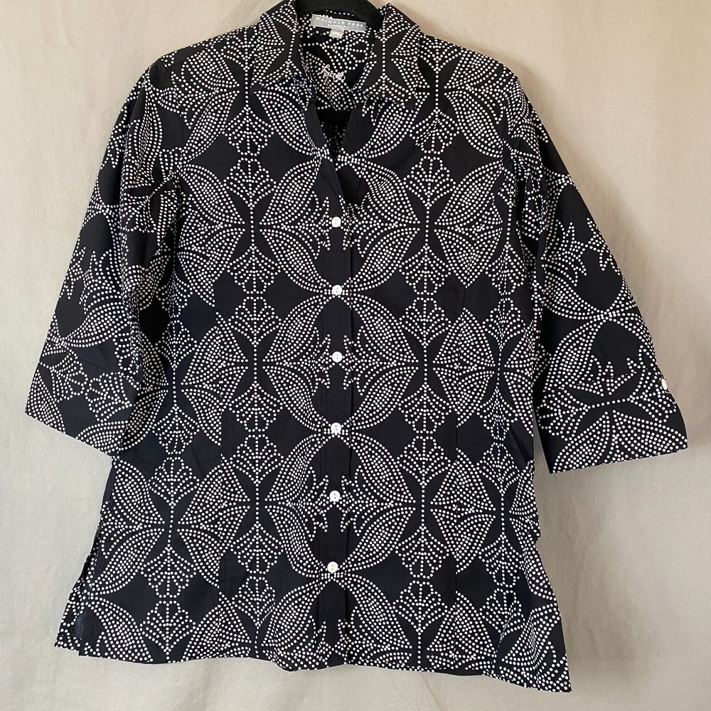 Foxcroft Womens 8 Petite Wrinkle-Free Shaped Fit 3/4 Sleeve Button Down Business